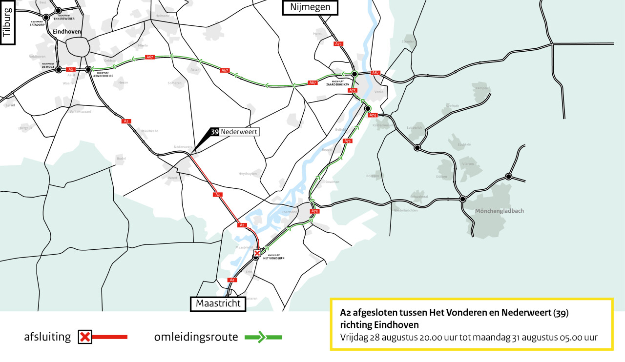 Omleidingskaart A2 Het Vonderen Nederweert